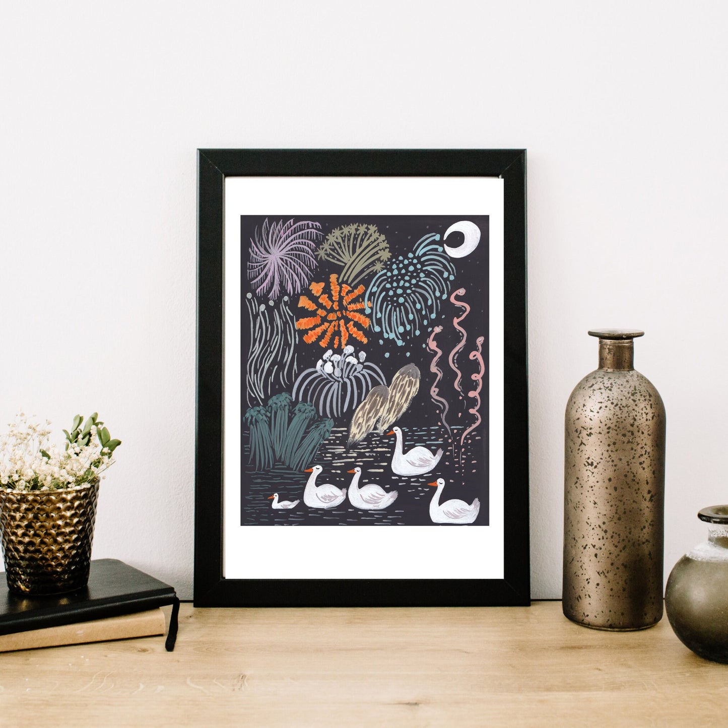 Tchaikovsky Inspired Swan Lake and Fireworks - A4 Print