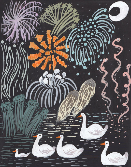 Tchaikovsky Inspired Swan Lake and Fireworks - A4 Print