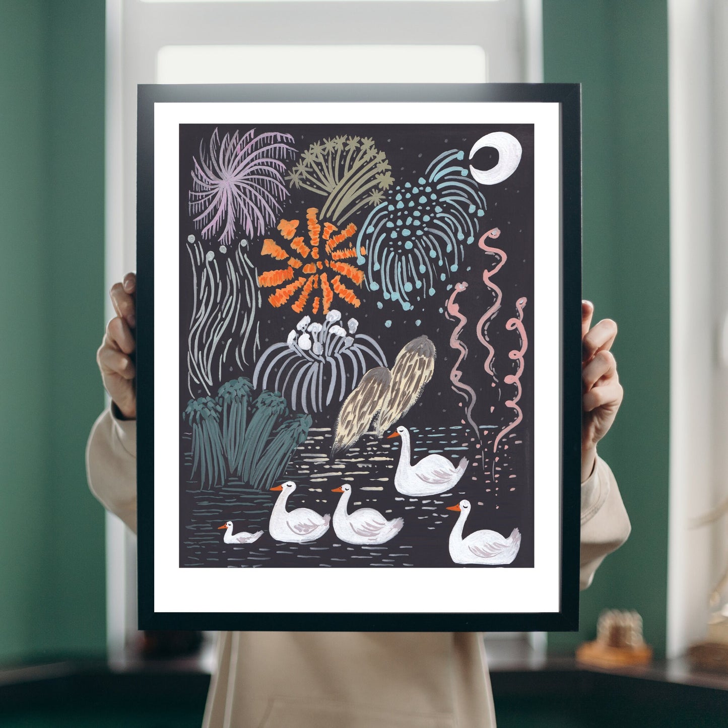 Tchaikovsky Inspired Swan Lake and Fireworks - A4 Print