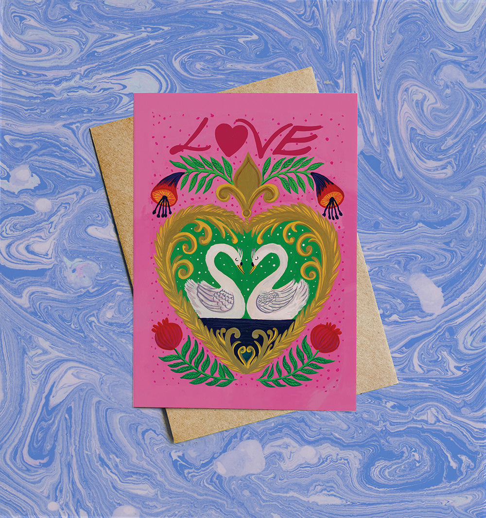 Two Swans; a beautiful love inspired greeting card