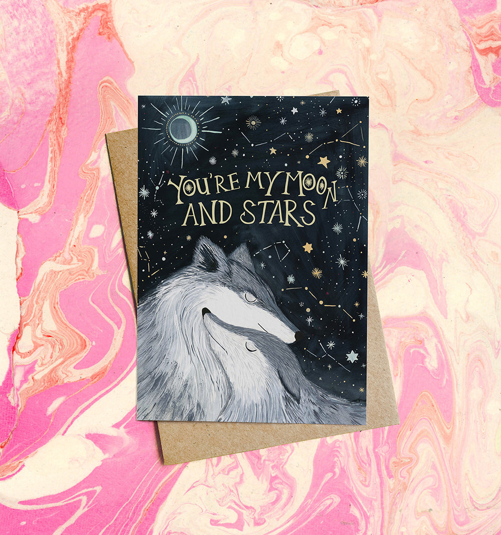 Adorable Wolf alpha couple love inspired greeting card